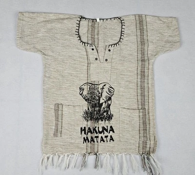 CAMISA AFRICANA UNISEX ELEFANTE TEJIDA KIKOY BEIGE DASHIKI HAKUNA MATA JUVENIL TALLA L Foto 1 de 4