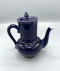 Cafetière / théière filtre intégré – céramique bleu cobalt vintage, couvercle
