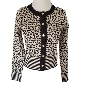 LC Lizette Collection Animal Print Cardigan Sweater Size M Cropped Snap Up NEW - Picture 1 of 7