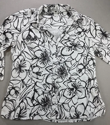 Blusa de lino Tweeds para mujer manga mediana 3/4 floral costera abuela resort Foto 1 de 4