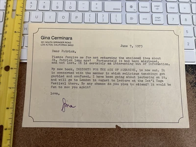 Gina Cerminara American author Signed Letter DC3736 - Image 1 of 2