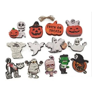 13pcs Halloween Wooden Hanging Ornaments with Rope Pumpkin DIY Pendants - Picture 1 of 8