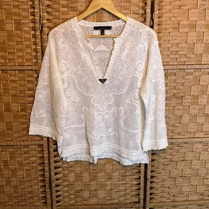 Camicia Top Casa Bianca Mercato Nero Maglia Pizzo Scollo V M Trasparente all'uncinetto - Foto 1 di 10