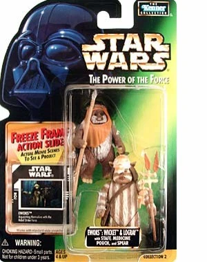 Kenner Star Wars Power of the force Ewoks Wicket and Logray Freeze Frame with Staff Medicine Pouch and Spear Action Figure