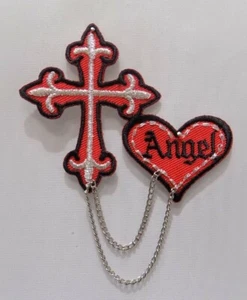 APPLICAZIONE PATCH TOPPA DECORAZIONE TERMOADESIVA CROCE CUORE ANGEL CON CATENA - Picture 1 of 1