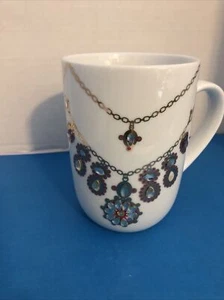 Pier 1 Imports Coffee Mug Coffee Or Tea White With Faux Diamonds Adorable - Picture 1 of 9