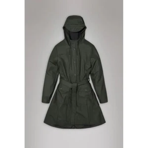 RAINS 18130 NWT Women's Sz M Green Hooded Trench Coat Style Rain Jacket $140 - Picture 1 of 4