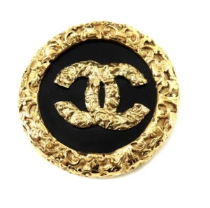 Beautiful Gold CHANEL Black Enamel Brooch Pin Rare - Picture 1 of 5