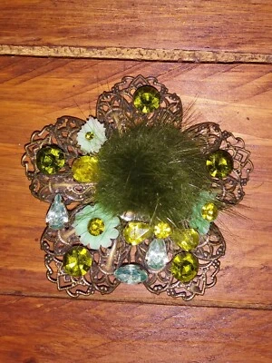 Moda Broche Prendedor Flor Bronce Estrás Cristal Verde Dije Mujer Regalo Foto 1 de 3