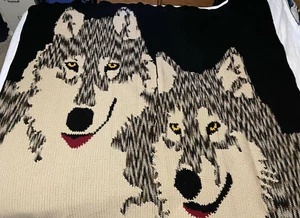 HANDMADE Crochet AFGHAN Knit WOLVES Wolf COUCH Lap CHAIR Quilt THROW Bed BLANKET - Picture 1 of 8