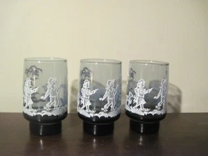 3 Vintage Libbey Mary Gregory Becher Gläser dunkelblau & weiß 4,75" 1970-79 - Bild 1 von 7