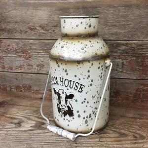 Farmhouse Style Metal Milk Can Jug W/ Handle Country Distressed Rustic - Picture 1 of 9