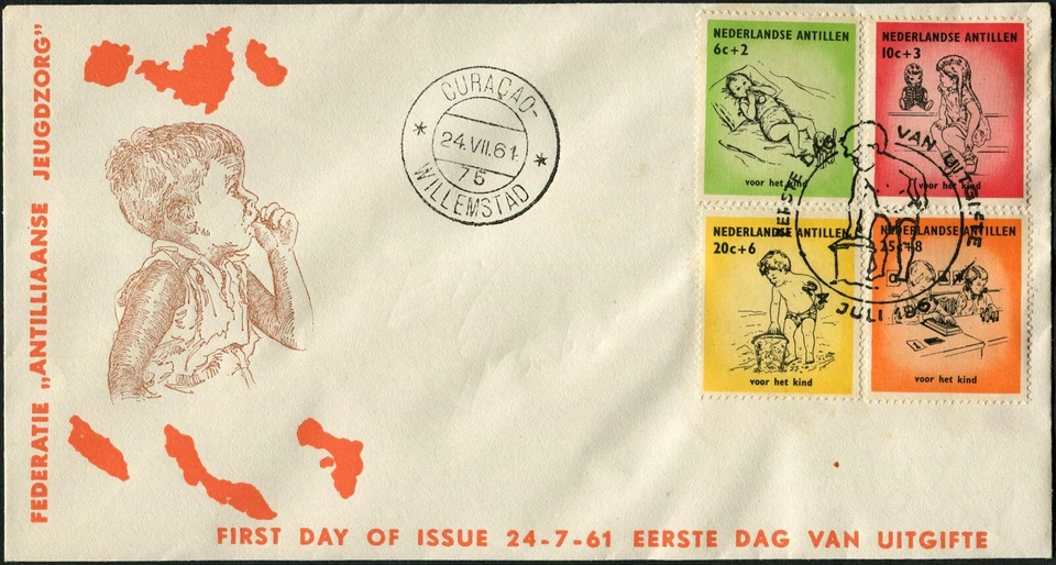 Netherland Antilles B51-B54 Child Welfare FDC Curaçao Willemstad 1961 FDOI Cover - Image 1 of 1