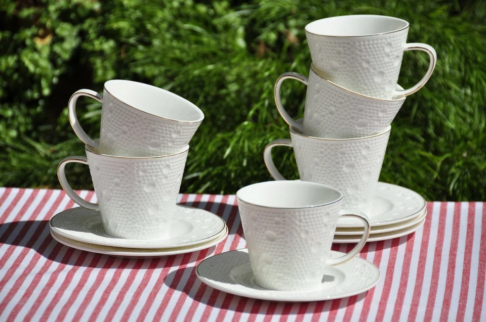 Элегантный, золотой отделки, пузырь капучино или чайная чашка и блюдце комплект 12 шт. - Изображение 1 из 4