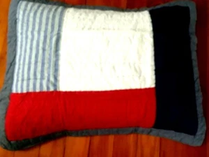 2 Pottery Barn Sean Quilted Shams Standard Pillow 20x26 Red White Blue Patch NIP - Picture 1 of 7