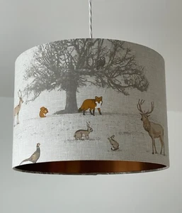 Lampshade Woodland Country Stag Fox Brushed Copper Drum Light Shade - Picture 1 of 10