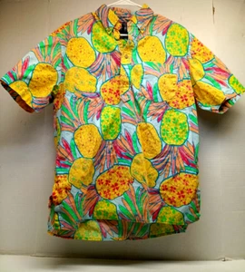 Chubbies The Nutter Pullover Henley Bright Pineapple Hawaiian Shirt SZ MED  VGC - Picture 1 of 4