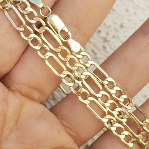 Gold figaro chain necklace 4 mm 22 inches long 10k - Picture 1 of 12