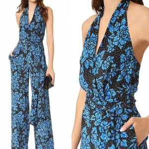 Talla 6 NUEVO CON ETIQUETAS DVF Diane von Furstenberg CALLOW Azul Halter Imitación Envolvente Mono - Imagen 1 de 12