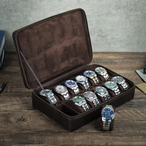 8/10/12 Slots Genuine Leather Watch Box Case Organizer Display Jewelry Storage - Picture 1 of 26