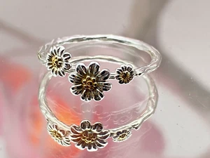 Sterling Silver Ring 925 Daisies 1.41g Size N1/2 - Picture 1 of 13