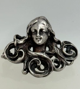 Antique German Jugendstil Depose 900 Silver Art Nouveau Woman Brooch - Picture 1 of 13