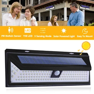 118 LED Solar Power Lights Outdoor PIR Motion Sensor Garden Security Wall Lamp - Picture 1 of 18
