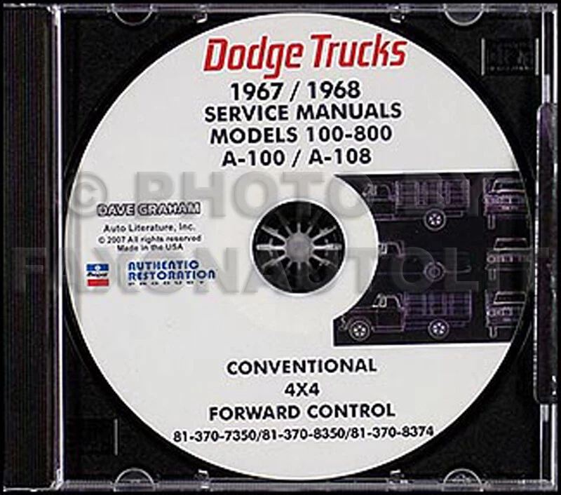 Dodge Truck Shop 1967-1968 manual CD camioneta Power Wagon D100-D800 W100-WM300 Foto 1 de 1