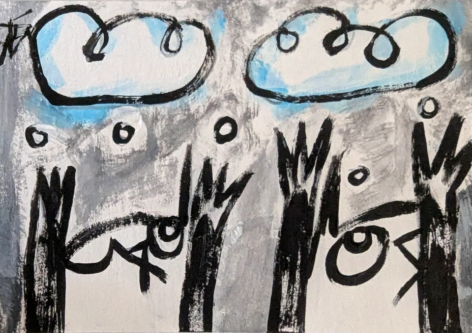 原版 ACEO 黑猫画收藏品面部现代艺术作者 Samantha McLean — 第 1/1 张图片