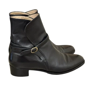 Tanino Crisci Black Leather Ankle Boots Size 37.5 Buckle Strap Made in Italy - Picture 1 of 7