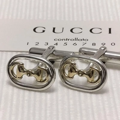GUCCI Gemelos Horsebit K18 oro y plata 925 auténticos hechos en Italia 1116 Foto 1 de 4