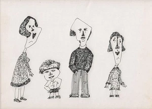 SURREALIST FAMILY PORTRAIT Pen & Ink Drawing ARTHUR MITSON c1985 SURREALISM - Picture 1 of 1
