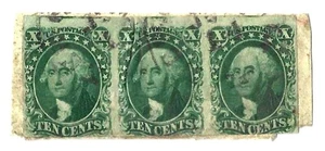 EAS_STAMPS US #13 MHOG CERTIFIED STRIP OF 3 SCV $1,500.00 - Picture 1 of 3