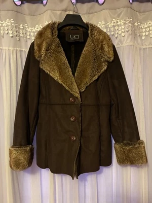 UTEX DESIGN Ladies WOMENS Coat JACKET Cuffs FAUX FUR & Suede L LARGE Penny Lane - Image 1 of 4