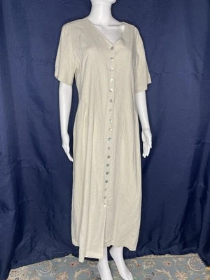 Vestido midi vintage años 90 Orvis mezcla de lino beige con botones talla 14 cabincore Foto 1 de 4