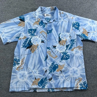Hilo Hattie Shirt Mens Extra Large Blue Hawaiian Aloha Floral Button Up Camp * - Image 1 of 4