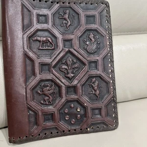 Copertina libro diario italiano fiorentino in pelle cucita e lavorata a mano vintage - Foto 1 di 16