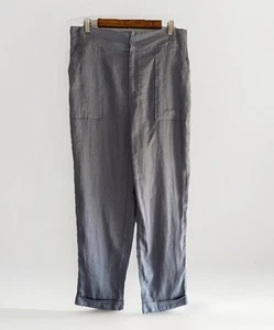 Tahari 100% Linen Pants Straight Gray Pockets Lagenlook Beach Nautical Large - Picture 1 of 16