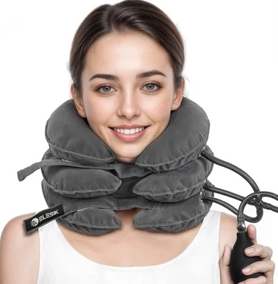Dispositivo de tracción cervical para cuello soporte para alivio del dolor terapia de estiramiento Foto 1 de 4