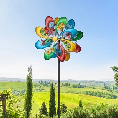 79" Metal Windmill Garden Art Decor Wind Spinner Kinetic Yard Colorful Sculpture - Image 1 of 4