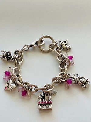 Berloque princesa prata rosa cristal castelo sapo pulseira - Imagem 1 de 4