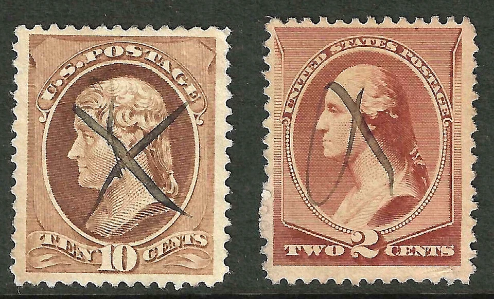 Sc #209-210 VF Margins PEN Cancel 10 Cent Jefferson 2 Cent Banknote 1883 US86E53 - Image 1 of 1