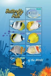 BUTTERFLY FISH / Butterflyfish Sea & Marine Life MNH 8v-Stamp Sheet (2021 Nevis) - Picture 1 of 1
