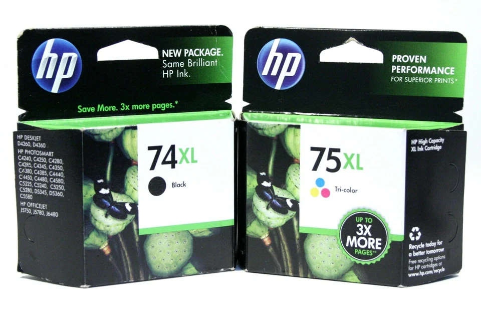 2Pk подлинный HP 74XL HP 75XL чернила для Deskjet D4360 Officejet J5780 J6480 срок годности - Изображение 1 из 1