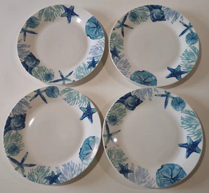 Royal Norfolk Shore Living Set FOUR Dinner Plates 10-1/2" Blue Turquoise Shells - Picture 1 of 6