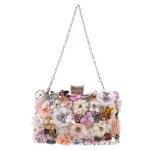 Flower Dinner Pack Sequined Evening Bag Handbags Miss Woman Clutch - Picture 1 of 12