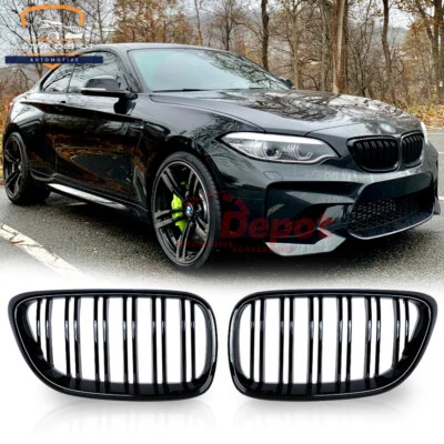 Pair Gloss Black Front Kidney Grill for BMW F22 F23 M235i F87 M2 Coupe 2014-2021 - Image 1 of 4