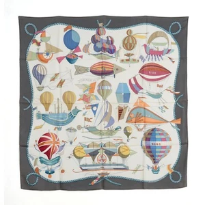 Hermès 1990 Foulard Carré 90 Les Folies du Ciel Dark Gray Silk Scarf Hermes - Imagen 1 de 4