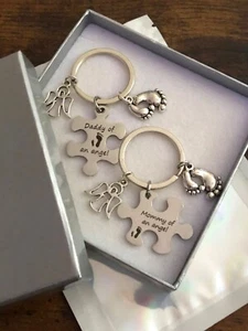 Mommy Daddy Of An Angel Baby Key Ring Charm Memory Loss Feet Jigsaw Style Gift - Picture 1 of 15