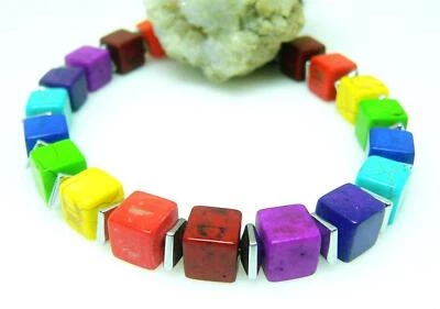 Armband Würfel Hämatit silber Howlith rot grün blau gelb lila mehrfarbig 488a - Bild 1 von 4